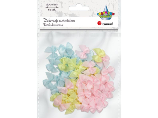 Dekoracje materia�owe kokardki 25x20mm satynowe pastelowe  blador�owe, bladomi�towe, jasno��te 60szt.