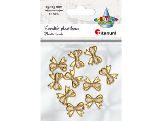 Koraliki plastikowe kokardki przezroczyste ze zotym wykoczeniem 19x15mm (grubo 5mm) dziurka O1mm 10szt.