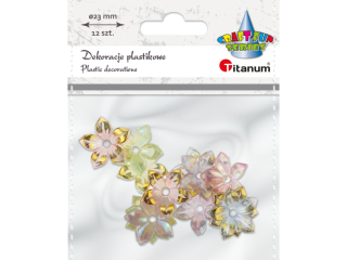 Koraliki plastikowe kwiatki O23mm Odziurki 2mm mix pastelowy zote wykoczenia 12szt.