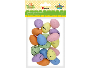 Dekoracje styropianowe jajka poz�acane 25x35mm mix 6 kolor�w intensywnych 18szt. kolory: ��te, pomara�czowe, zielone, niebieskie, r�owe, fioletowe T