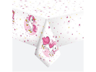 Obrus papierowy POL-MAK 120x180cm - Pink Heart Unicorn [opakowanie=12szt]