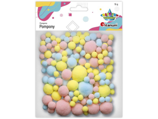 Pompony poliestrowe 10/15/20/25/30mm 15g mix kolor�w pastelowych: z�ty, r�owy, mi�towy TITWLK26