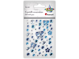 Kryszta�ki samoprzylepne mix tonacja b��kitna motyle 21x18/15x14mm, okr�g�e O10/8/6/4mm 60szt. TITWLK26