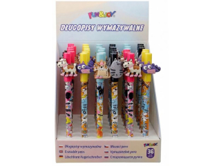 D�ugopis wymazywalny Zwierzaki 0, 7 mm niebieski wk�ad 4 wzory [opakowanie=36szt]