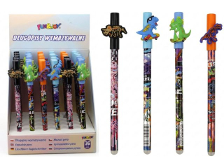 D�ugopis wymazywalny Dinozaury 0, 7 mm niebieski wk�ad 4 wzory [opakowanie=36szt]