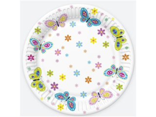 Talerzyki papierowe POL-MAK Daisy 18cm 8szt. Graphic Colour Butterflies with Flowers [opakowanie=12szt]