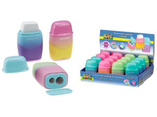 Temper�wka plastikowa 2-otworowa (O8/11mm) z gumk� do wymazywania 3 pastelowe wesje kolorystyczne [opakowanie=16szt]