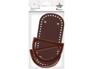 Zestaw do torebki: 1x sp�d - 22x10, 2cm, 2x r�czki - 12x8, 5cm 1 kpl. kawowy, z�ote pukle grubo�� dna: 3, 5mm, wysoko�� pukli: 6mm, otwory na sznurek: