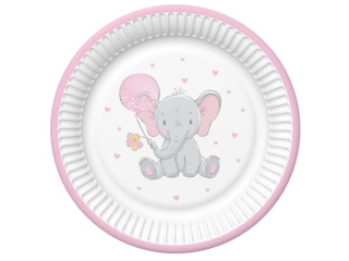 Talerzyki papierowe POL-MAK Maki 18cm 8szt. Baby Elephant with Pink Balloon [opakowanie=12szt]