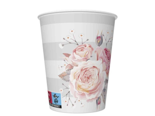 Kubeczki papierowe POL-MAK Daisy 8szt. 250ml - Pink Roses on Grey Stripes [opakowanie=12szt]