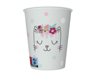 Kubeczki papierowe POL-MAK Daisy 8szt. 250ml - Smiling Cat with Flowers Wreath [opakowanie=12szt]