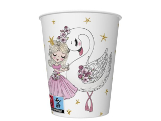 Kubeczki papierowe POL-MAK Daisy 8szt. 250ml - Pink Ballerina with Swan [opakowanie=12szt]