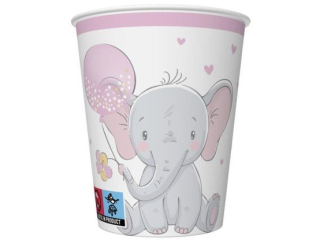 Kubeczki papierowe POL-MAK Maki 8szt. 250ml - Baby Elephant with Pink Balloon [opakowanie=12szt]