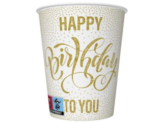 Kubeczki papierowe POL-MAK Maki 8szt. 250ml - Happy Birthday Dotted Gold  [opakowanie=12szt]