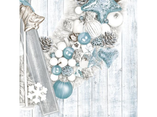 Serwetki POL-MAK GWIAZDKA Daisy Lunch 33cm 20szt. Silver Blue Wreath with Skis SDGW017201 [opakowanie=24szt]