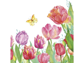 Serwetki POL-MAK WIOSNA Daisy Lunch 33cm 20szt. Watercolour Tulips with Yellow Butterfly SDWI008001 [opakowanie=24szt]