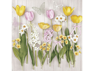 Serwetki POL-MAK WIOSNA Daisy Lunch 33cm 20szt. Tulips x Spring Flowers on Wood SDWI008601 [opakowanie=24szt]