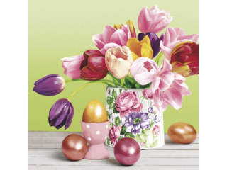 Serwetki POL-MAK WIELKANOC Daisy Lunch 33cm 20szt. Pastel Tulips Bouquet with Golden Eggs  SDWL009901 [opakowanie=24szt]