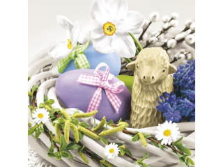 Serwetki POL-MAK WIELKANOC Daisy Lunch 33cm 20szt. Wooden Lamb in Wicker Basket SDWL010201 [opakowanie=24szt]