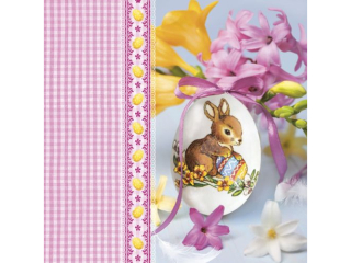 Serwetki POL-MAK WIELKANOC Maki Lunch 33cm 20szt. Easter Egg Bunny with Pink Bow and Check SLWL011001 [opakowanie=12szt]