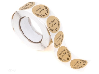 NAKLEJKI NA ROLCE - HANDMADE WITH LOVE, KRAFT, 500 SZT. [opakowanie=5szt]