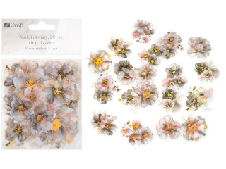 POYSKUJCE NAKLEJKI PET - KWIATY, 20 SZT - GRAY POWDER [opakowanie=6szt]