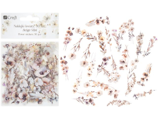 NAKLEJKI PET - KWIATY, 30 SZT - BEIGE MIST [opakowanie=6szt]
