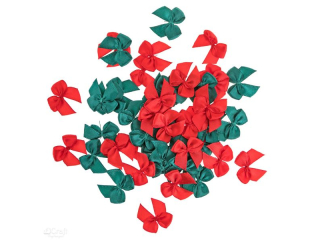 MINI KOKARDKI SATYNOWE 50 SZT. CZERWONE, ZIELONE [opakowanie=6szt]