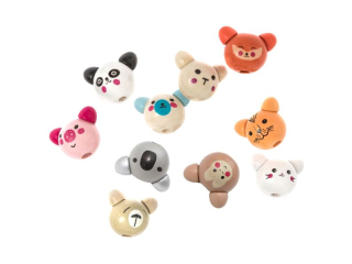 DREWNIANE KORALIKI, 2 CM, 10 SZT. - SWEET ANIMALS [opakowanie=6szt]