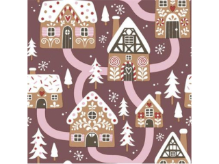 Serwetki POL-MAK GWIAZDKA Daisy Lunch 33cm 20szt. Gingerbread Houses on Claret SD_GW_025002  [opakowanie=24szt]