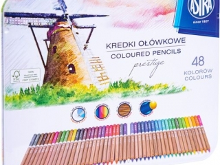 Kredki owkowe z drewna cedrowego okrge w metalowym pudeku ASTRA PRESTIGE - 48 kolorw [opakowanie=3szt]