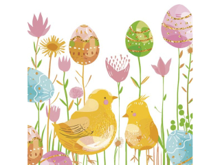 Serwetki POL-MAK Daisy Lunch 33cm 20szt. Graphic Chickens with Eggs Flowers SD_WL_013101 [opakowanie=24szt]