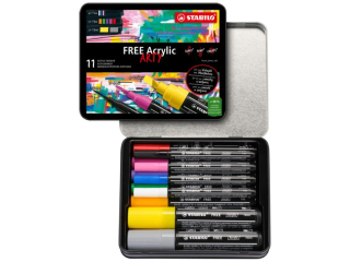 Marker STABILO Free Acrylic Starter Kit pudeko metalowe 11 szt. (rne kolory i gruboci)