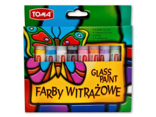 Farby witraowe GLASS PAINT - 9 kolorw + konturwka + folie mix Karton [opakowanie=12szt]