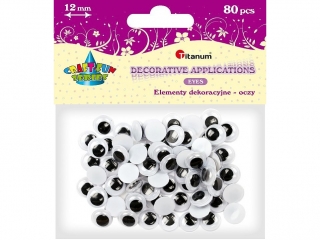 Oczy bez kleju czarne 12mm bez rzęs 80szt.