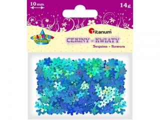 CEKINY KWIATKI TĘCZOWE NIEBIESKIE 10mm 14gKk104.