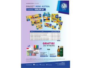 Pakiet ASTRA P04 Mini Astra o wartoci: 639, 09z +GRATIS: Ekspozytor + towar o wartoci 125, 37 lub whisky