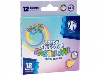 Kredki wiecowe okrge pastelowe Astra - 12 kolorw - 8/90mm [opakowanie=24szt]