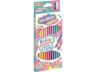 Kredki szkolne trjktne dwustronne 24 kolory 12 sztuk + temperwka PASTEL [opakowanie=10szt]